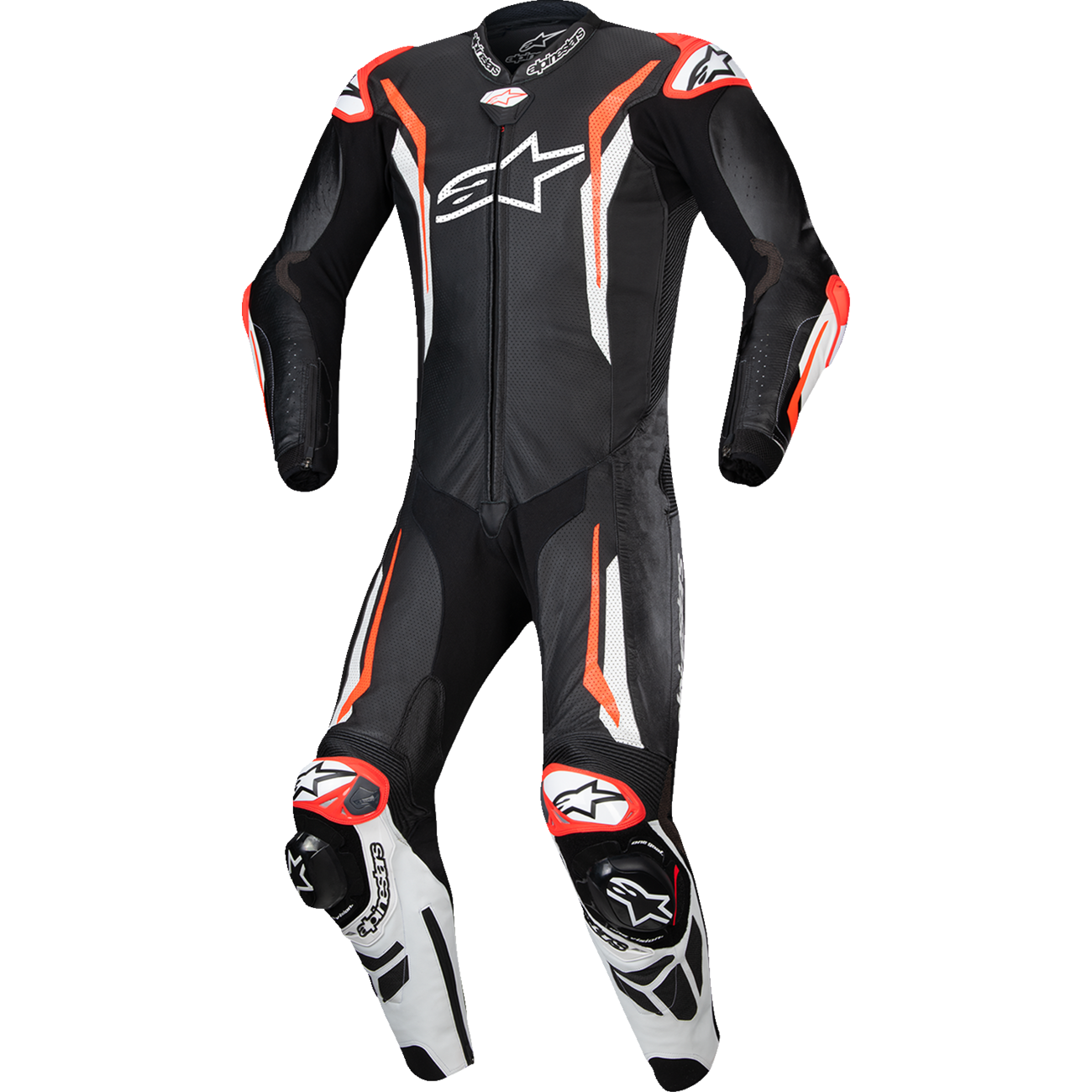ALPINESTARS GP Tech v5 1-Piece Leather Suit - Black/White/Red Fluo
