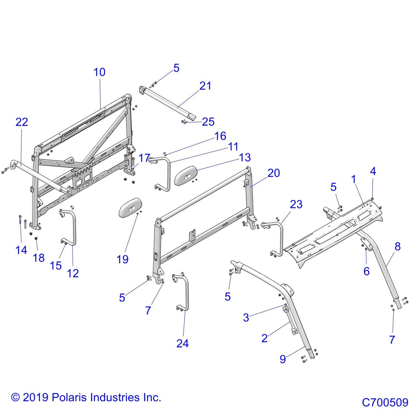Polaris Cab Frame Weld, Front, Left, Matte Black, Genuine OEM Part 1023336-458, Qty 1