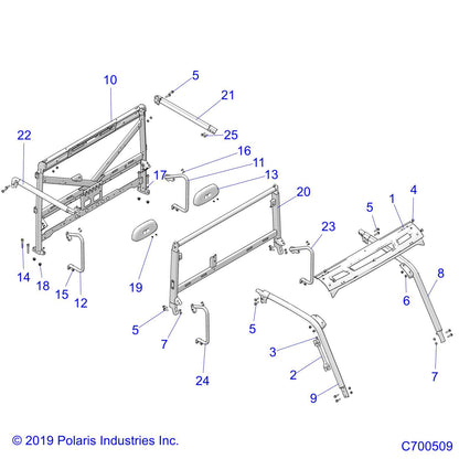 Polaris Cab Frame Weld, Front, Left, Matte Black, Genuine OEM Part 1023336-458, Qty 1