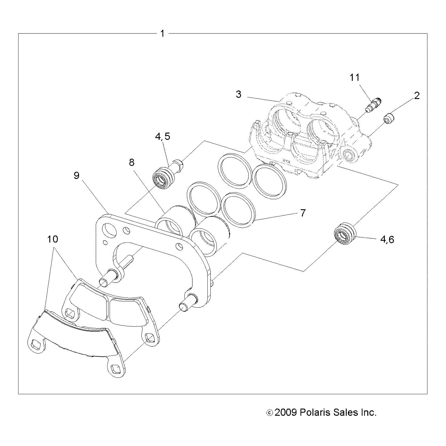 Polaris Ranger Right Hand Dual Bore Brake Caliper Assembly, Genuine OEM Part 1911632, Qty 1