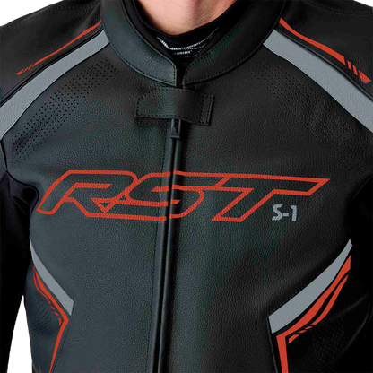 S1 D3o Leather Jacket Blk/Gry/Red 2x