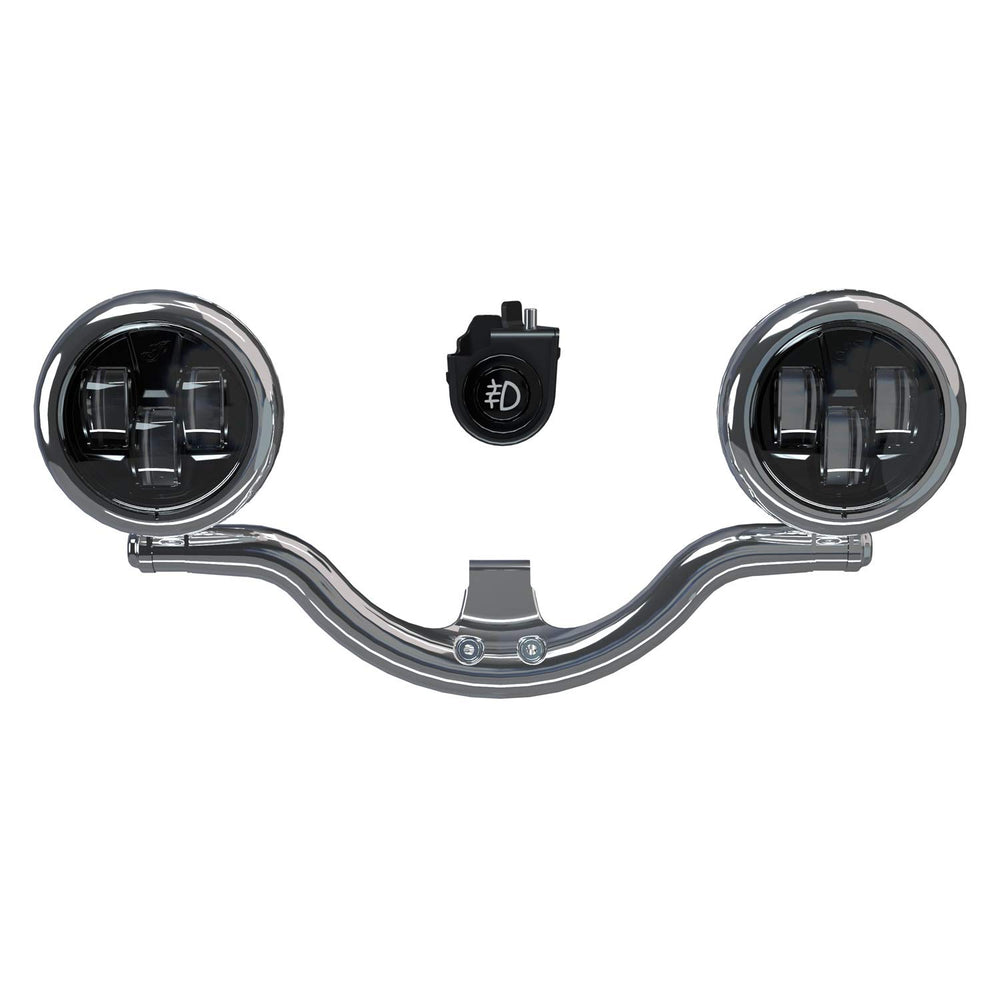 
                      
                        Indian Motorcycle Pathfinder S Driving Light Mount, Chrome, for Chief, Super Chief, Chief Bobber, Chief Dark Horse Models and More, Includes Mounting Bar, Wiring Harness, Hardware - 2884775-156
                      
                    