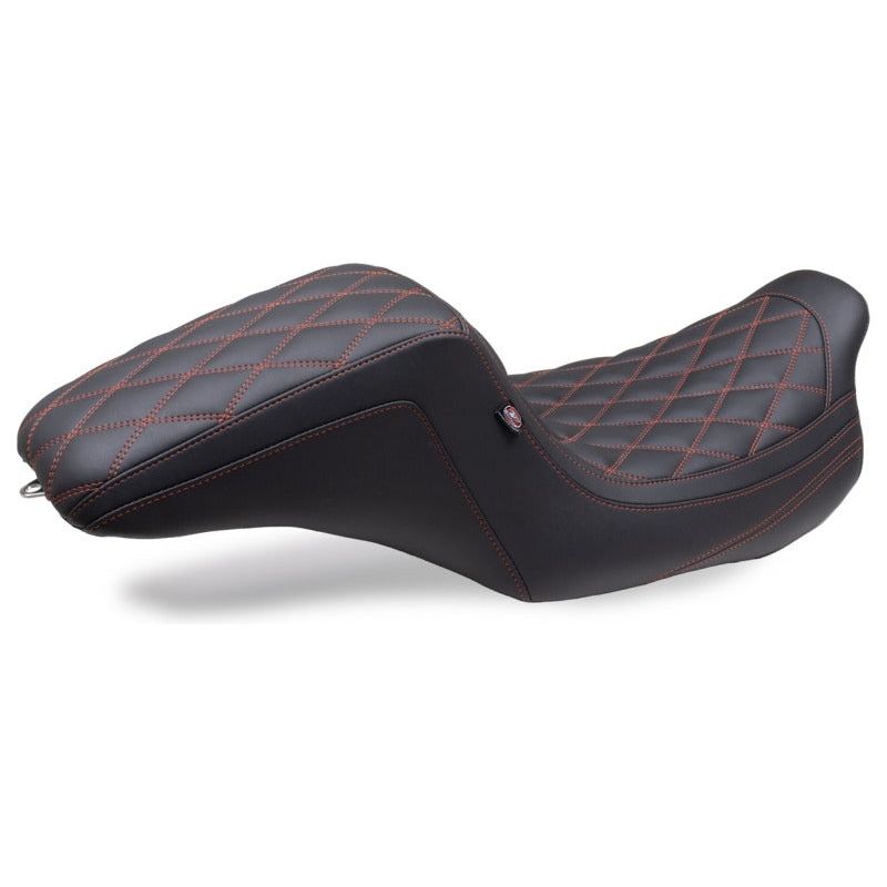 Mustang 08-24 HD FL Touring Double Diamond Squareback 1PC Seat - Black w/ Red Stitching