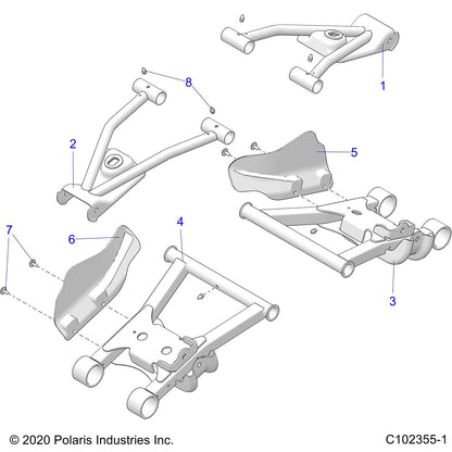 Polaris ATV Upper Control Arm, Left, Black, Genuine OEM Part 1017747-067, Qty 1