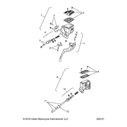 Indian Motorcycle Handlebar Master Cylinder Assembly, Gloss Black, Cardinal, Genuine OEM Part 1912523-658, Qty 1