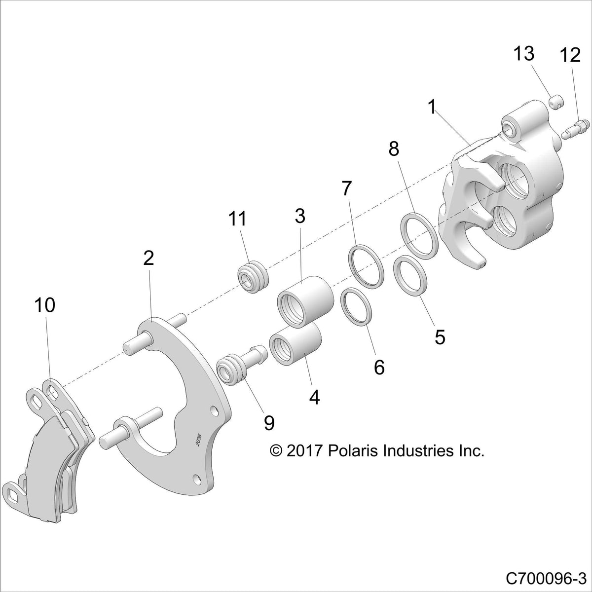 Polaris RZR Brake Caliper Assembly, Rear, Left, Genuine OEM Part 1912883, Qty 1