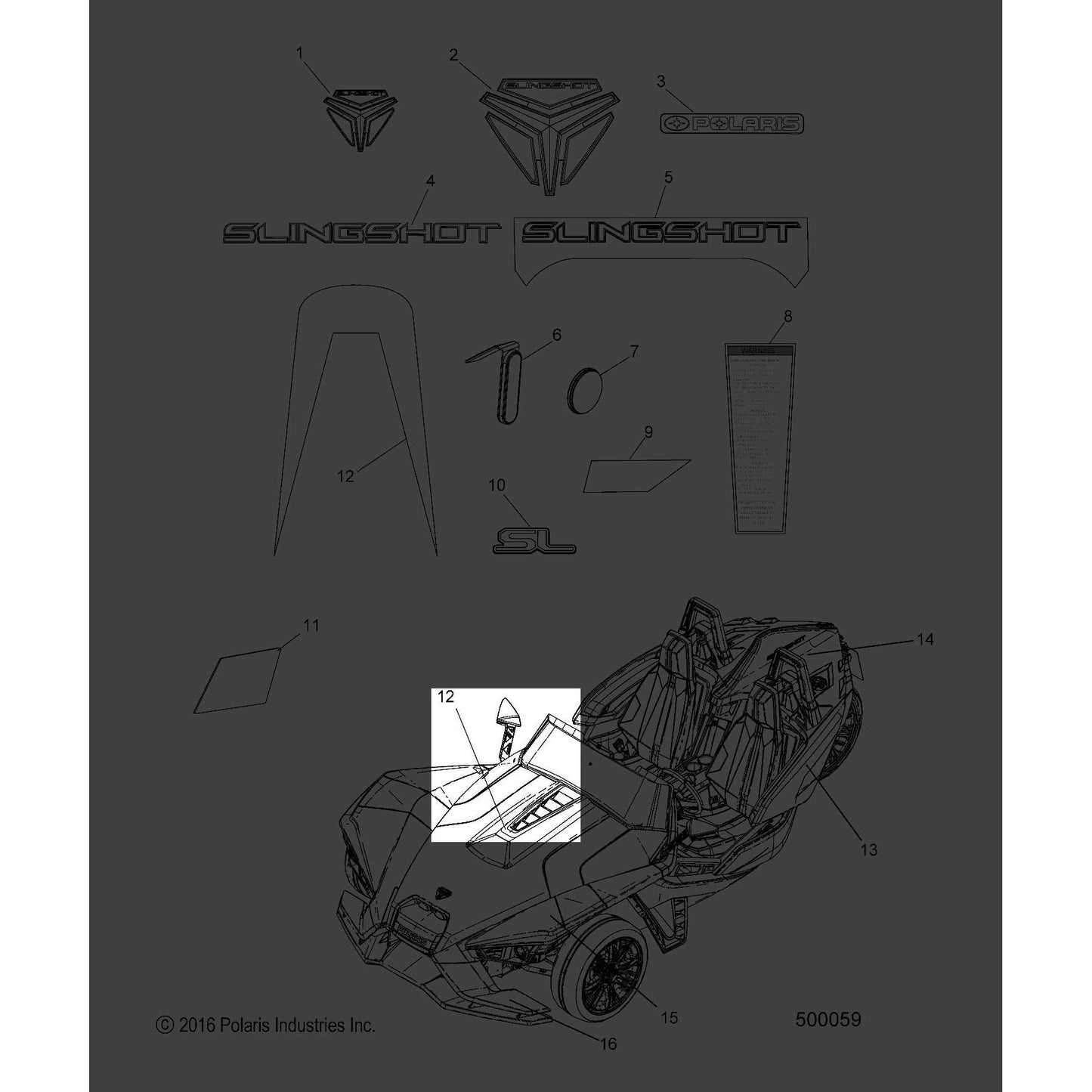 Polaris Slingshot Hood Vent Decal, Silver/Black, Genuine OEM Part 7185201, Qty 1