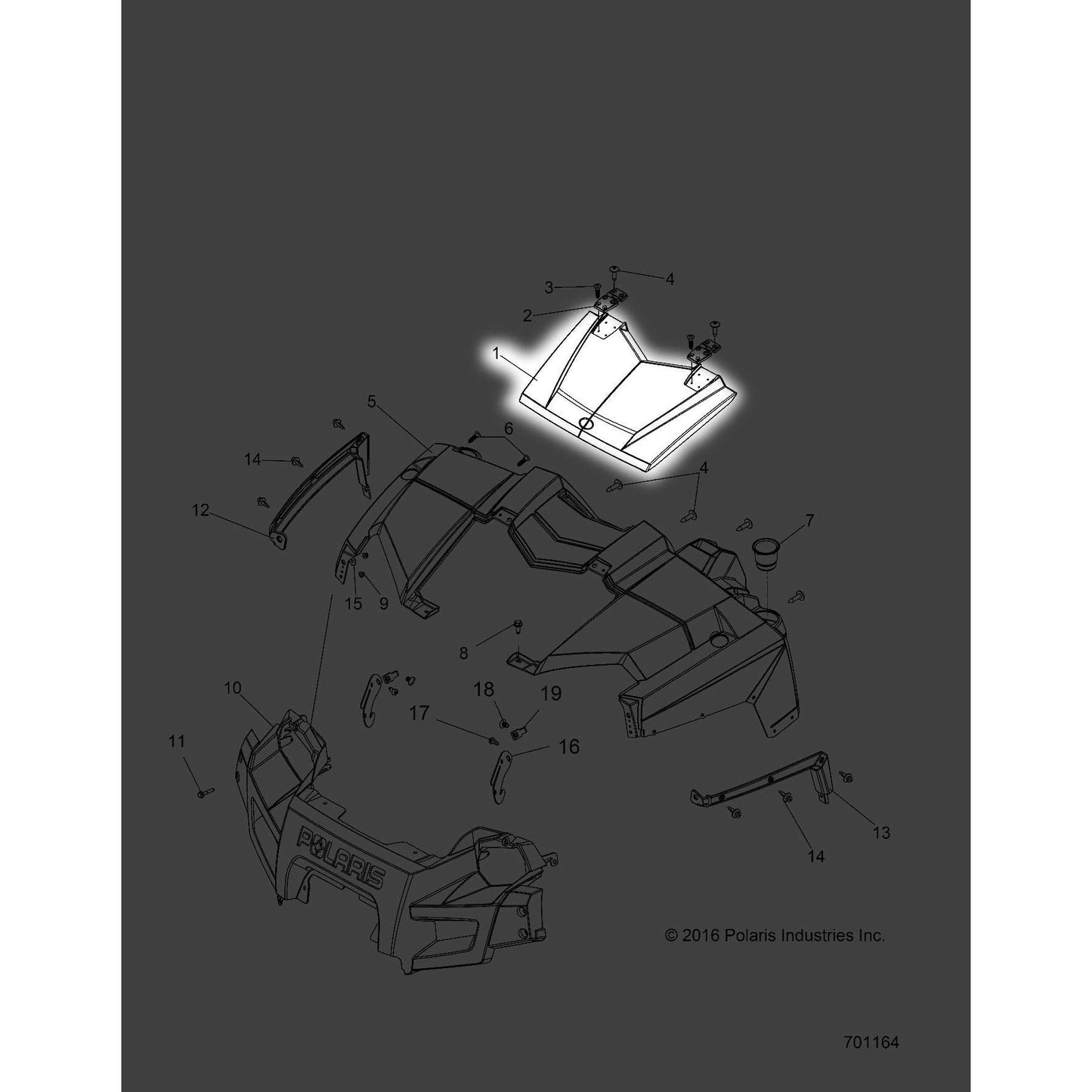 Polaris Ranger Center Access Hood, Genuine OEM Part 5438256-342, Qty 1