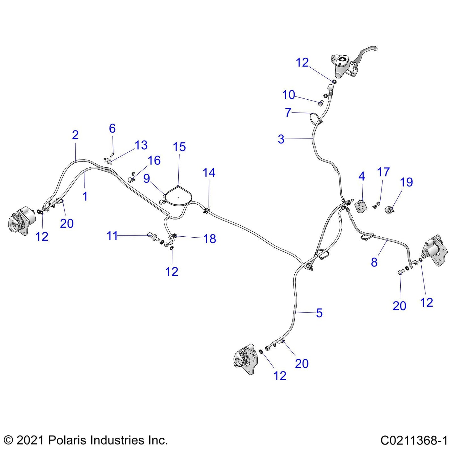 Polaris ATV Brake Line, JB to Rear Caliper, Genuine OEM Part 1913039, Qty 1