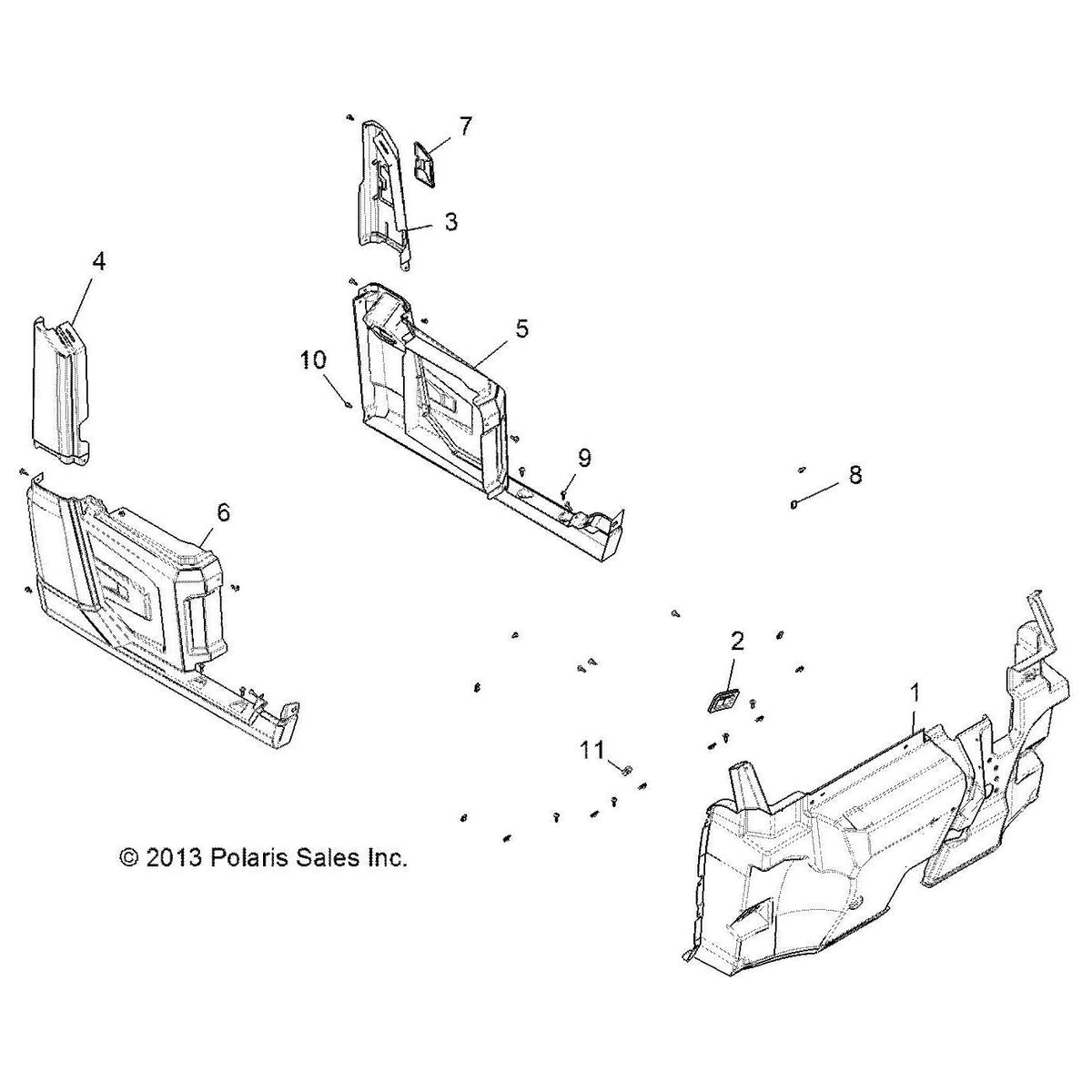 Polaris Ranger Fender, Rear, Upper, Left, Gloss Black, Genuine OEM Part 5439106-070, Qty 1