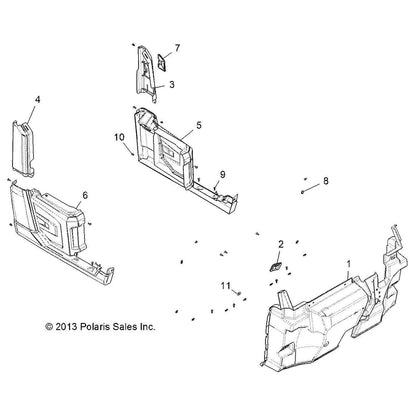 Polaris Ranger Fender, Rear, Upper, Left, Gloss Black, Genuine OEM Part 5439106-070, Qty 1