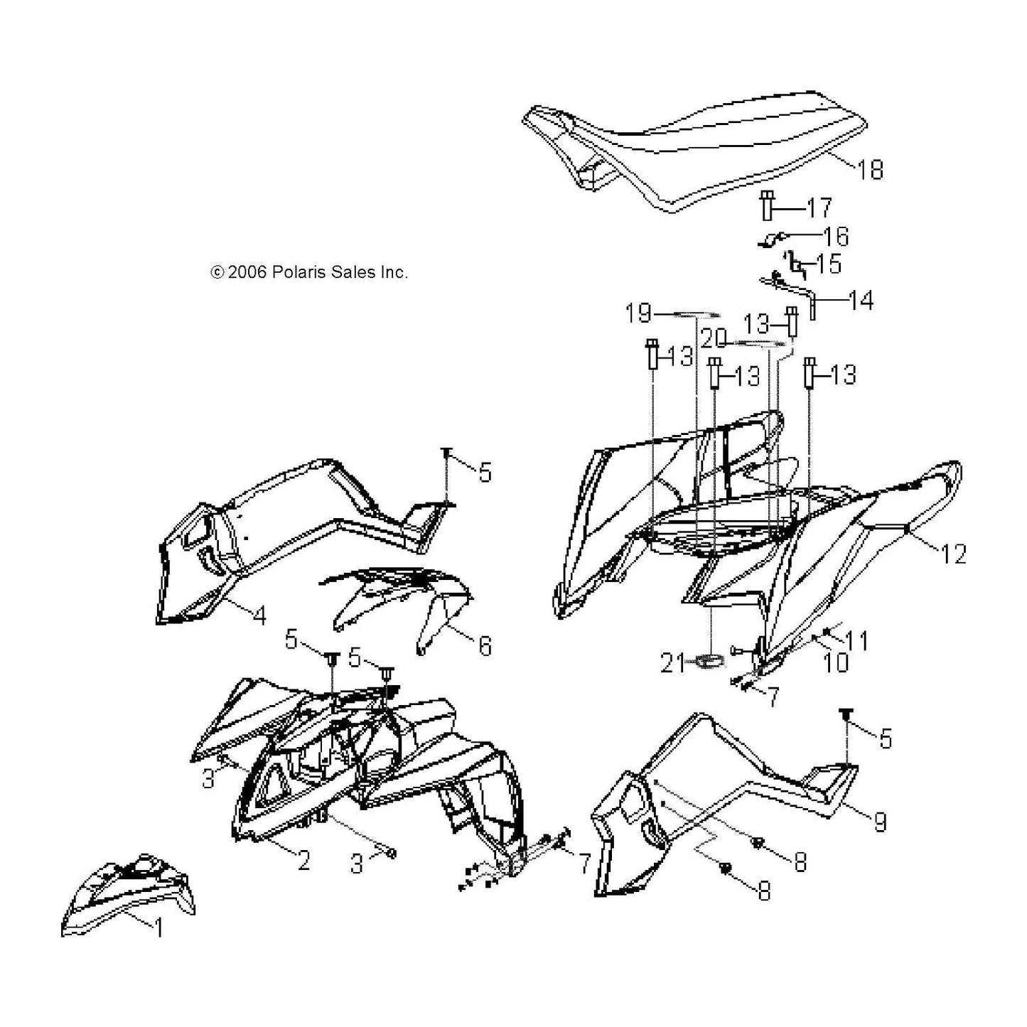 Polaris ATV Side Panel, Left, Lime Squeeze, Genuine OEM Part 0453323-630, Qty 1