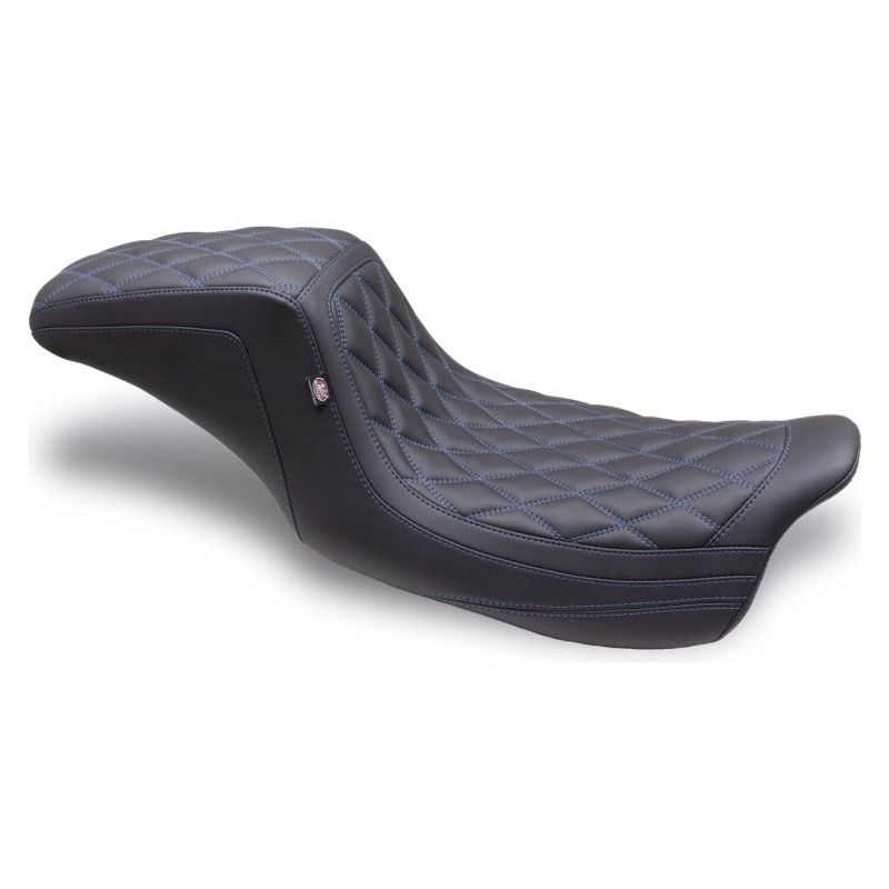 Mustang 08-24 HD FL Touring Double Diamond Squareback 1PC Seat - Black w/ Blue Stitching