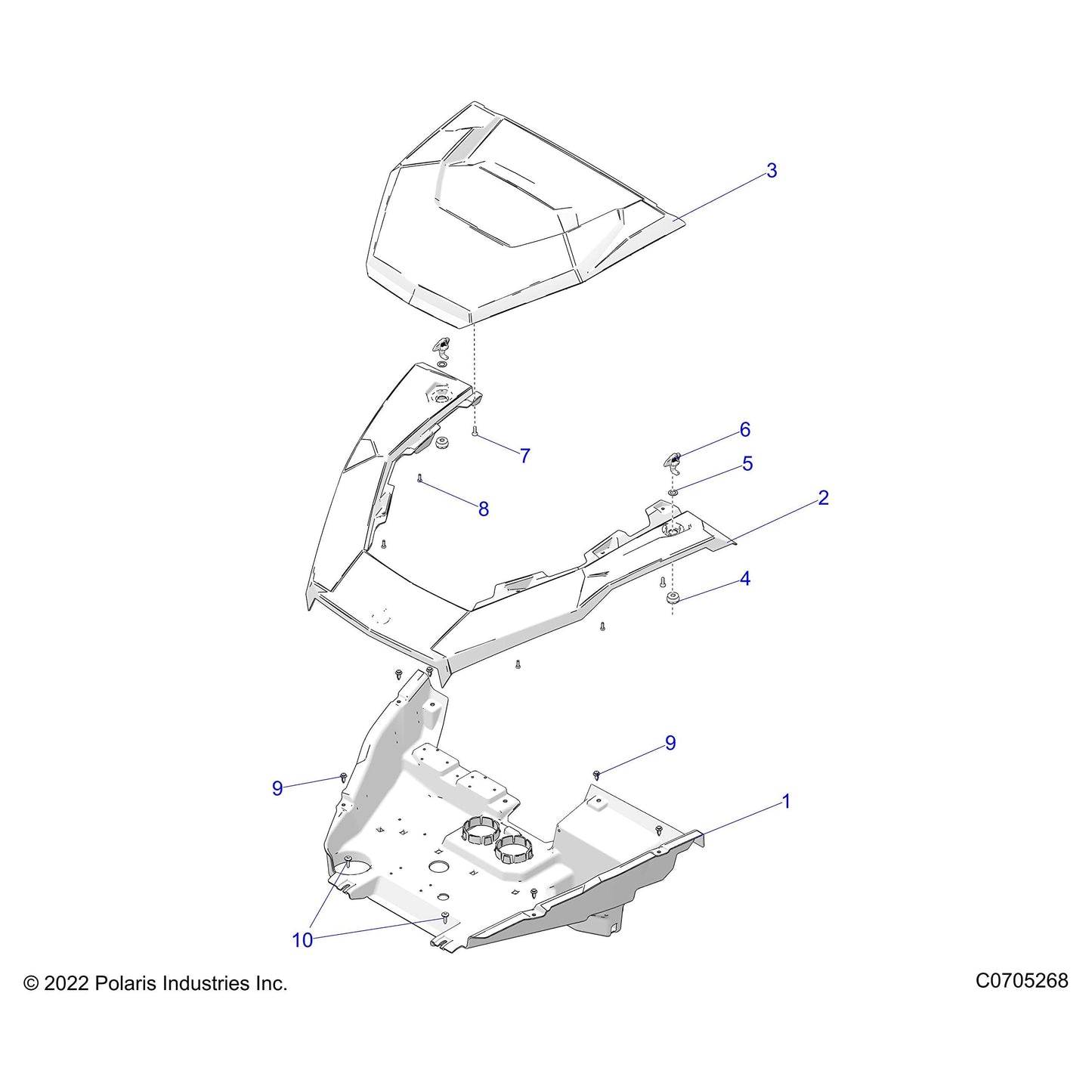 Polaris Ranger Hood Outer, Lime Squeeze, Genuine OEM Part 5456065-630, Qty 1