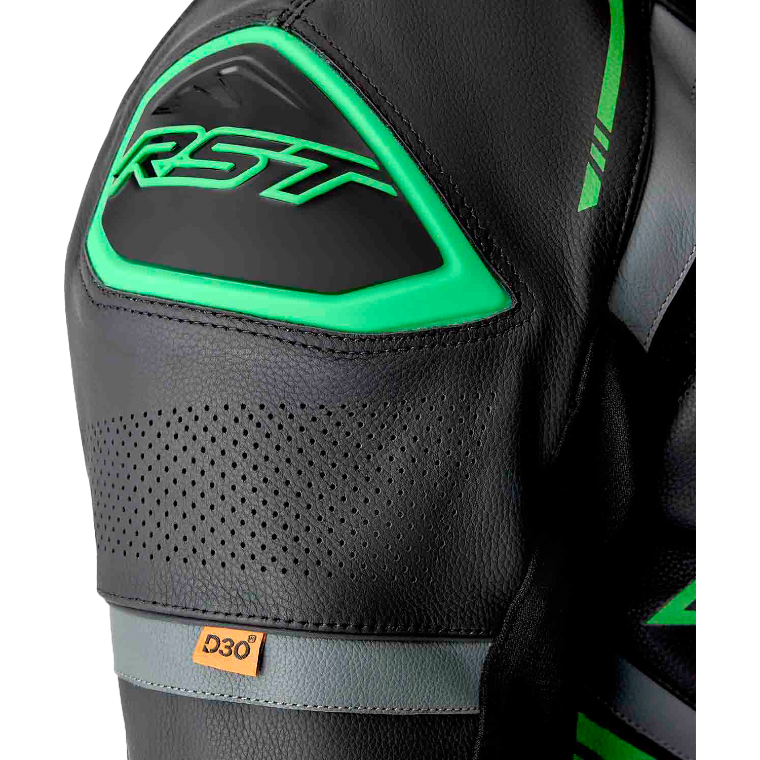 S1 D3o Suit Blk/Gry/Flo Grn Leather Lg