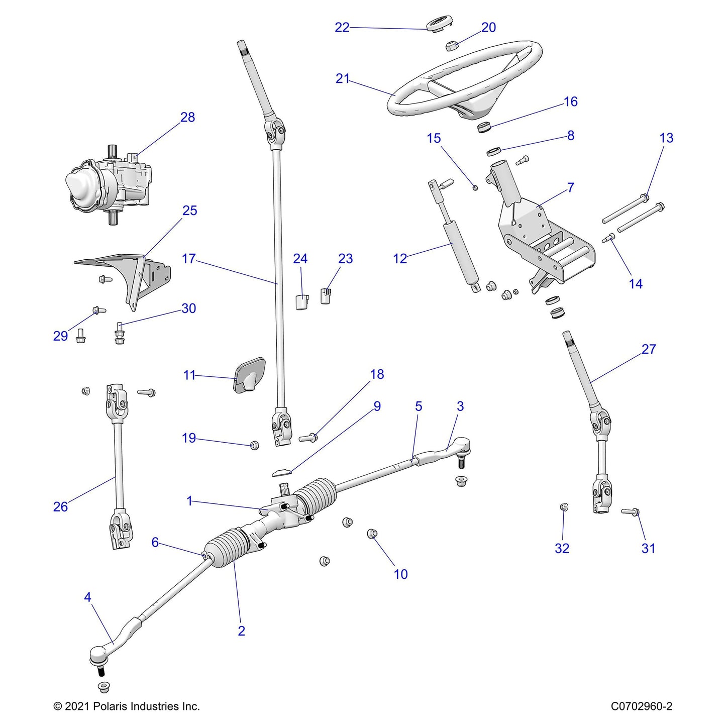 Polaris Ranger Upper/Lower Steering Shaft, Genuine OEM Part 1823844, Qty 1