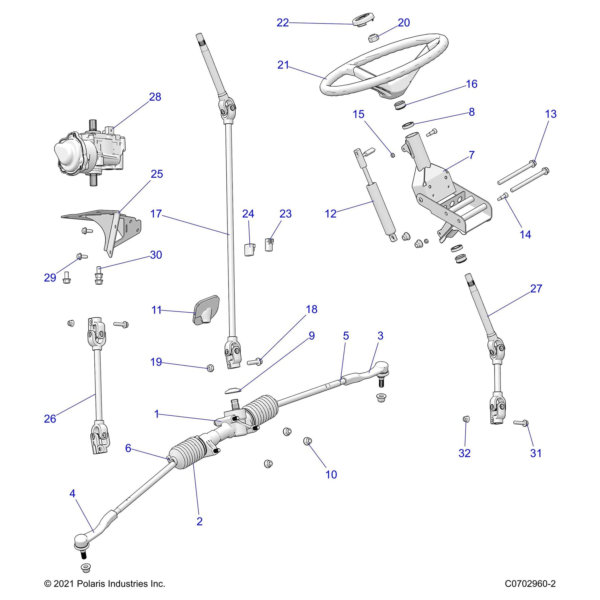 Polaris Ranger Upper/Lower Steering Shaft, Genuine OEM Part 1823844, Qty 1