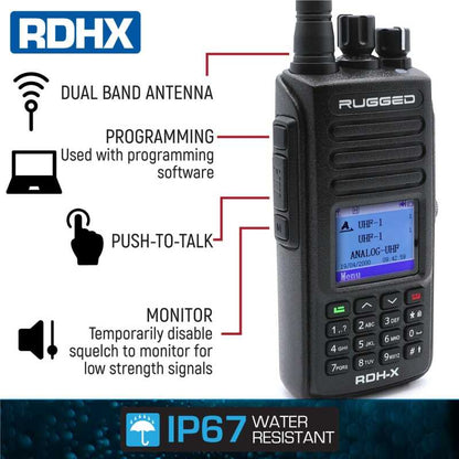 Rugged Radios WATERPROOF - Rugged RDH-X - Bus Band 2-Way Radio - Digital and Analog / Safety Yellow