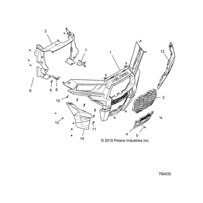 Polaris RZR Front Fascia Routered Assembly, Gloss Black, Genuine OEM Part 5452675-070, Qty 1