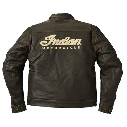 Indian Motorcycle Men's Leather Classic Riding Jacket with Removable Lining, Dark Brown - M