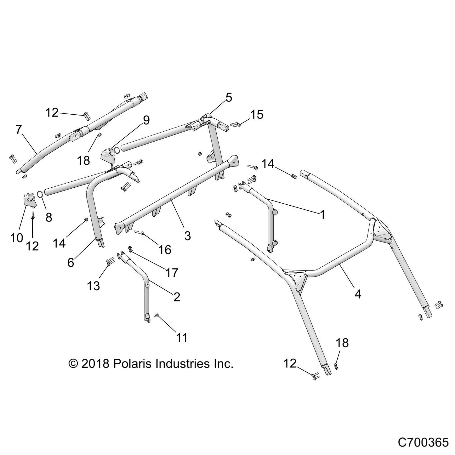 Polaris RZR Rops Weld, Rear, Right, Matte Black, Genuine OEM Part 1024891-458, Qty 1