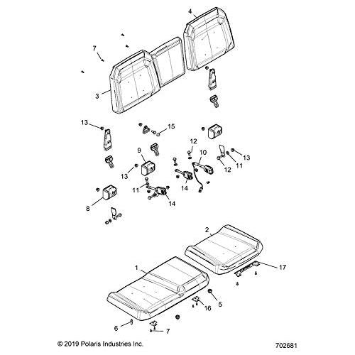 Polaris Ranger Seat Assembly, Bottom, Flip, Black/Black, Genuine OEM Part 2689495, Qty 1