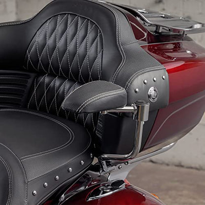 Indian Motorcycle Passenger Armrest Pads, Pair, Fits Specific Chieftain, Roadmaster, Chief, Springfield Models Equipped With Trunk, Black Genuine Leather, for Comfort and Support - 2880041-01