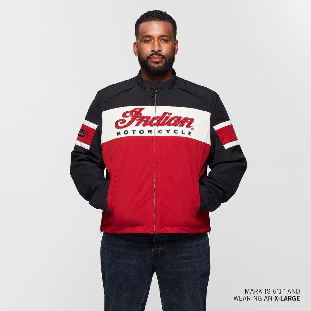 
                      
                        Indian Motorcycle Men's Madison Jacket in Red with Classic Riding Style
                      
                    