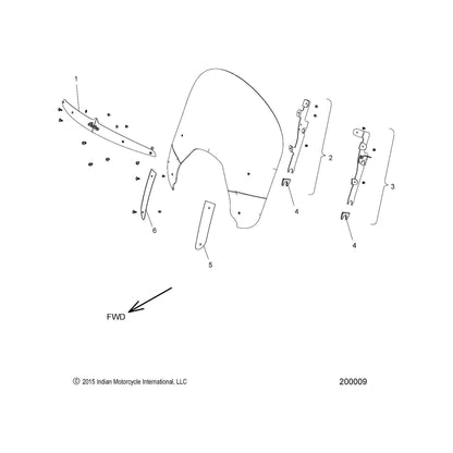 Indian Motorcycle Windshield Bracket Assembly, Right, Genuine OEM Part 1021637, Qty 1