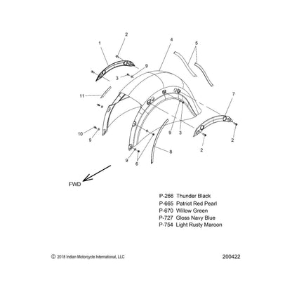 Indian Motorcycle Fender, Rear, Red Pearl, Genuine OEM Part 1019209-665, Qty 1