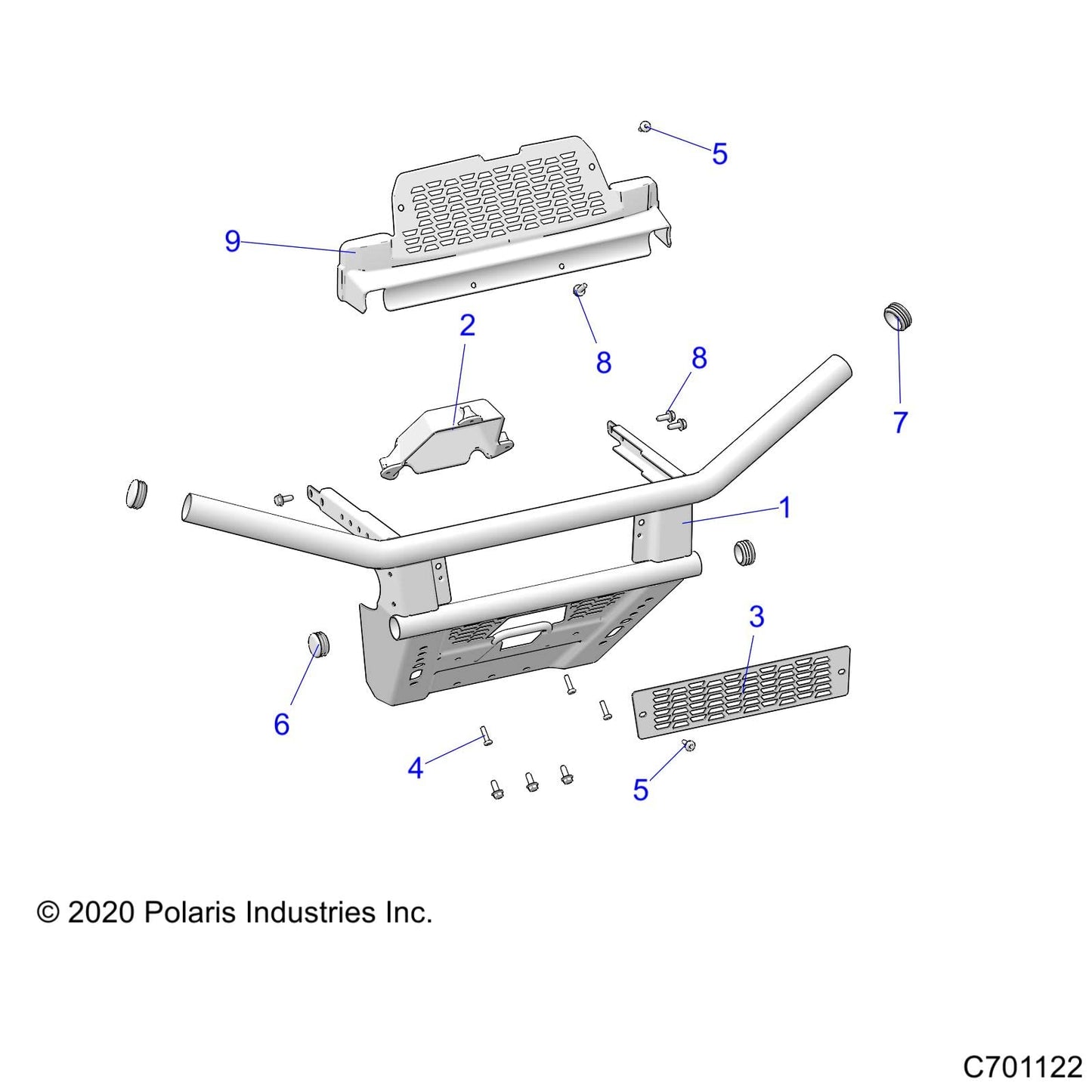 Polaris Ranger Front Bumper, Matte Black, Genuine OEM Part 1023525-458, Qty 1