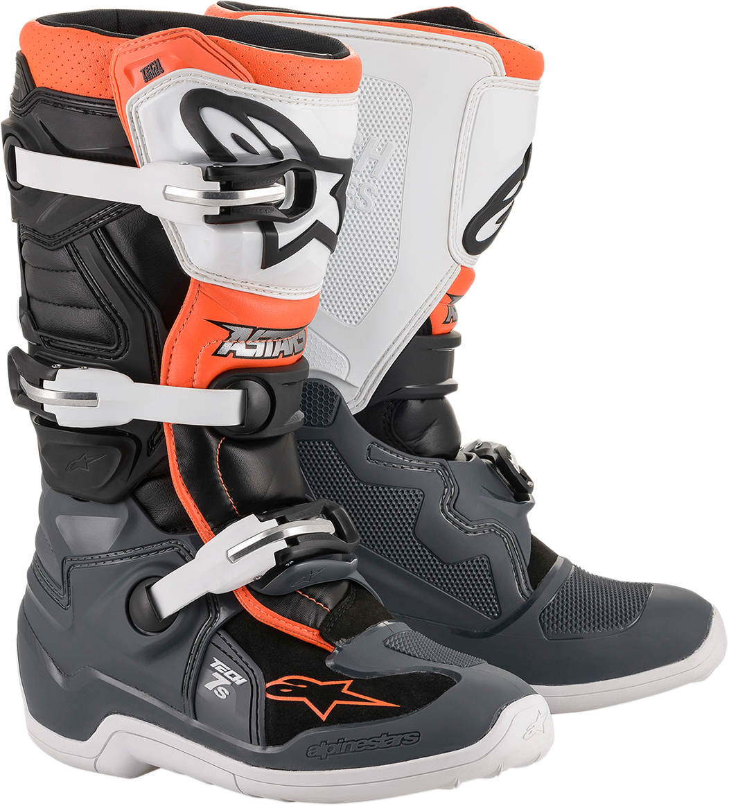 ALPINESTARS Youth Tech 7S Boot - Black/Gray/White/Orange Fluorescent - US 2 / EU 34 2015017-1124-2