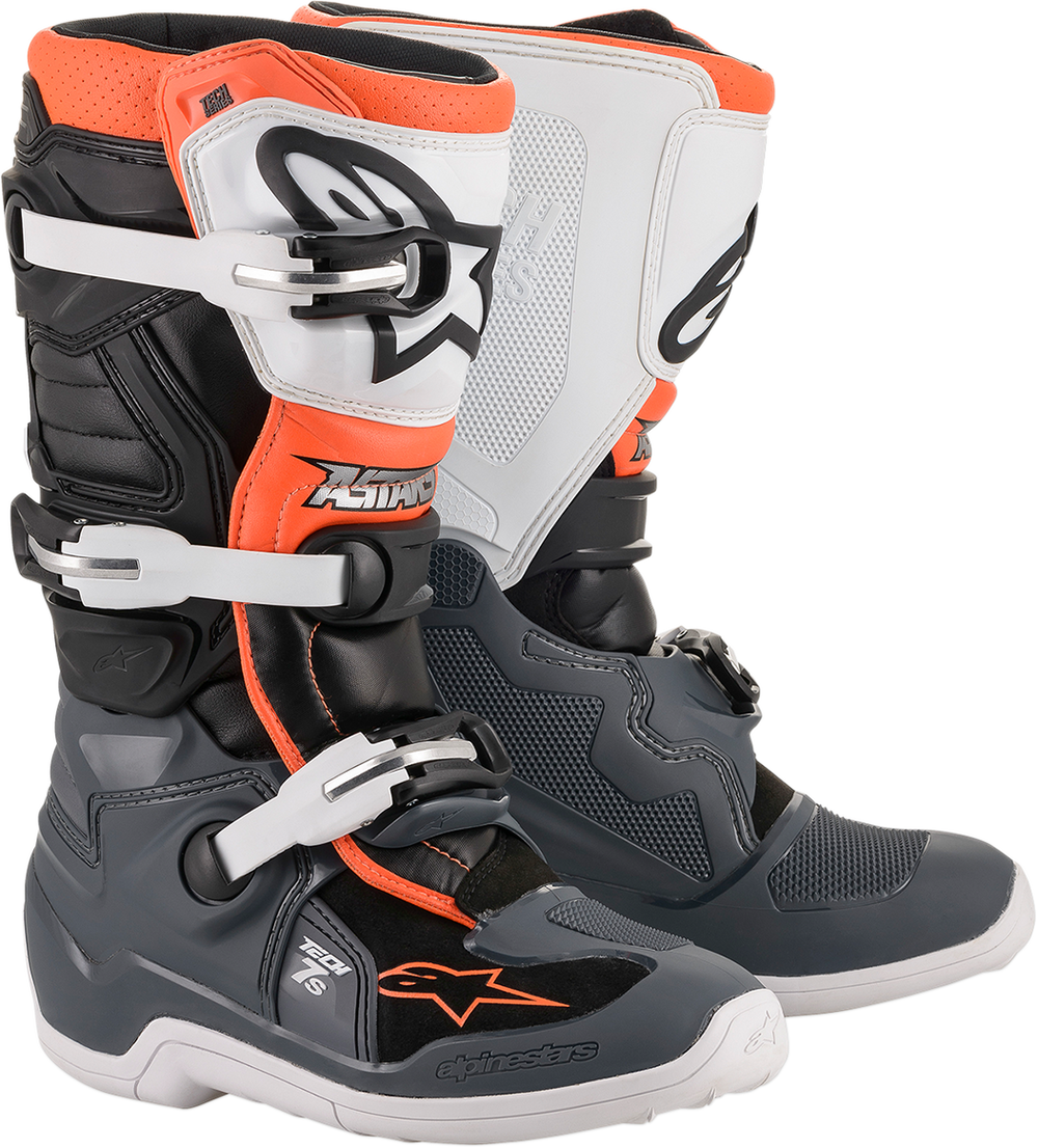 ALPINESTARS Youth Tech 7S Boot - Black/Gray/White/Orange Fluorescent - US 6 / EU 39 2015017-1124-6