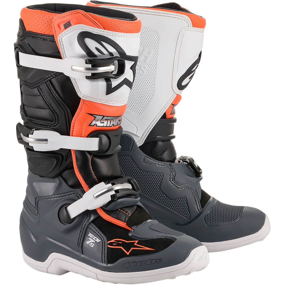 ALPINESTARS Youth Tech 7S Boot - Black/Gray/White/Orange Fluorescent - US 6 / EU 39 2015017-1124-6