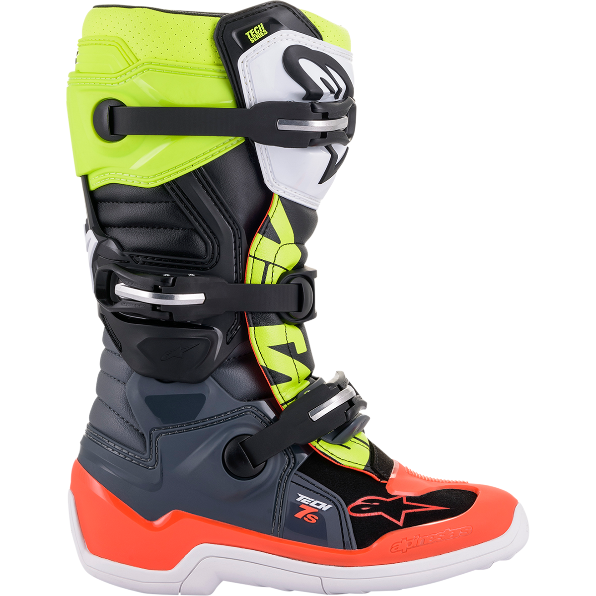 ALPINESTARS Youth Tech 7S Boots - Black/Gray/Red/White/Yellow - US 6 / EU 39 2015017-9058-6
