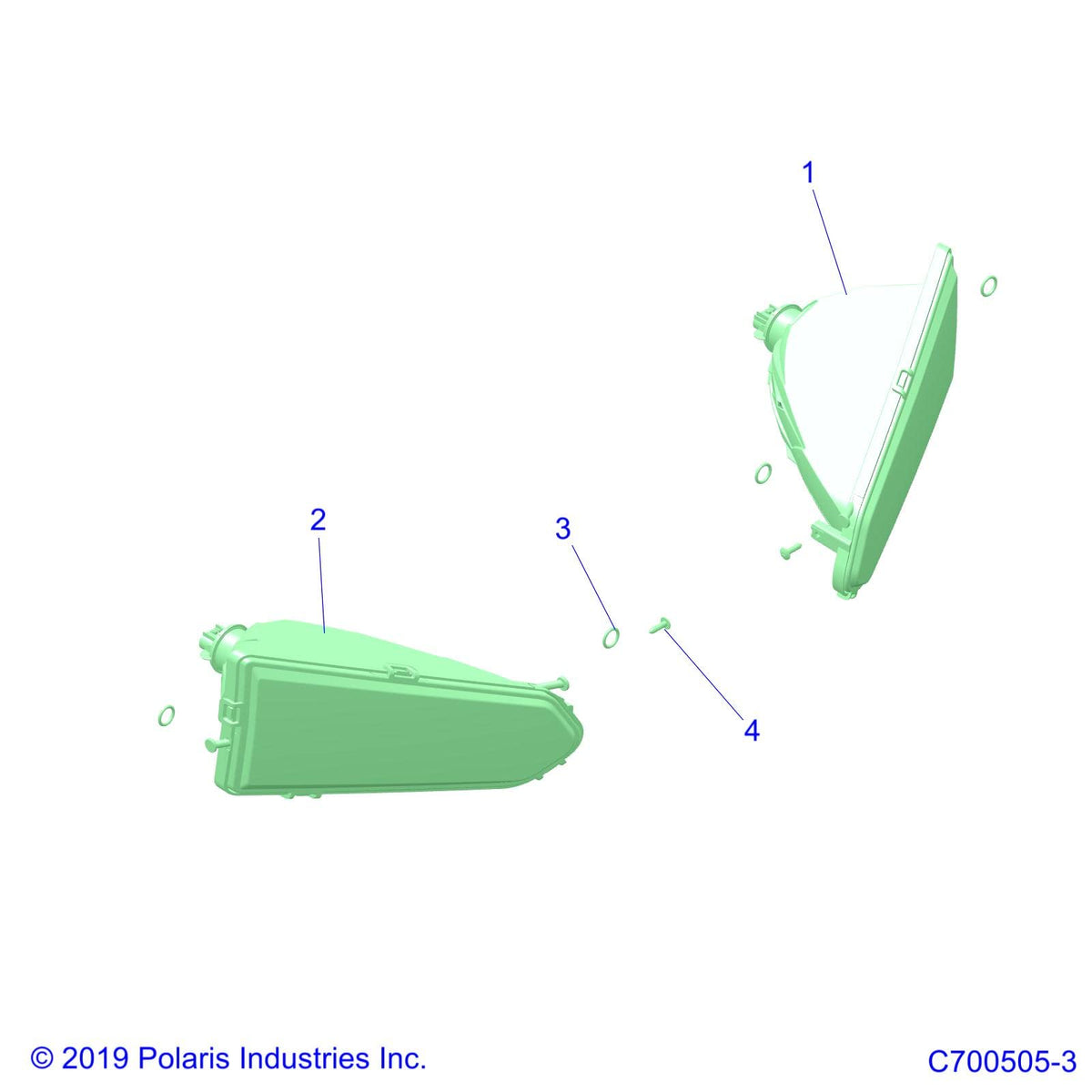 Polaris Ranger Headlight Assembly, Bumper, Right, Genuine OEM Part 2411787, Qty 1