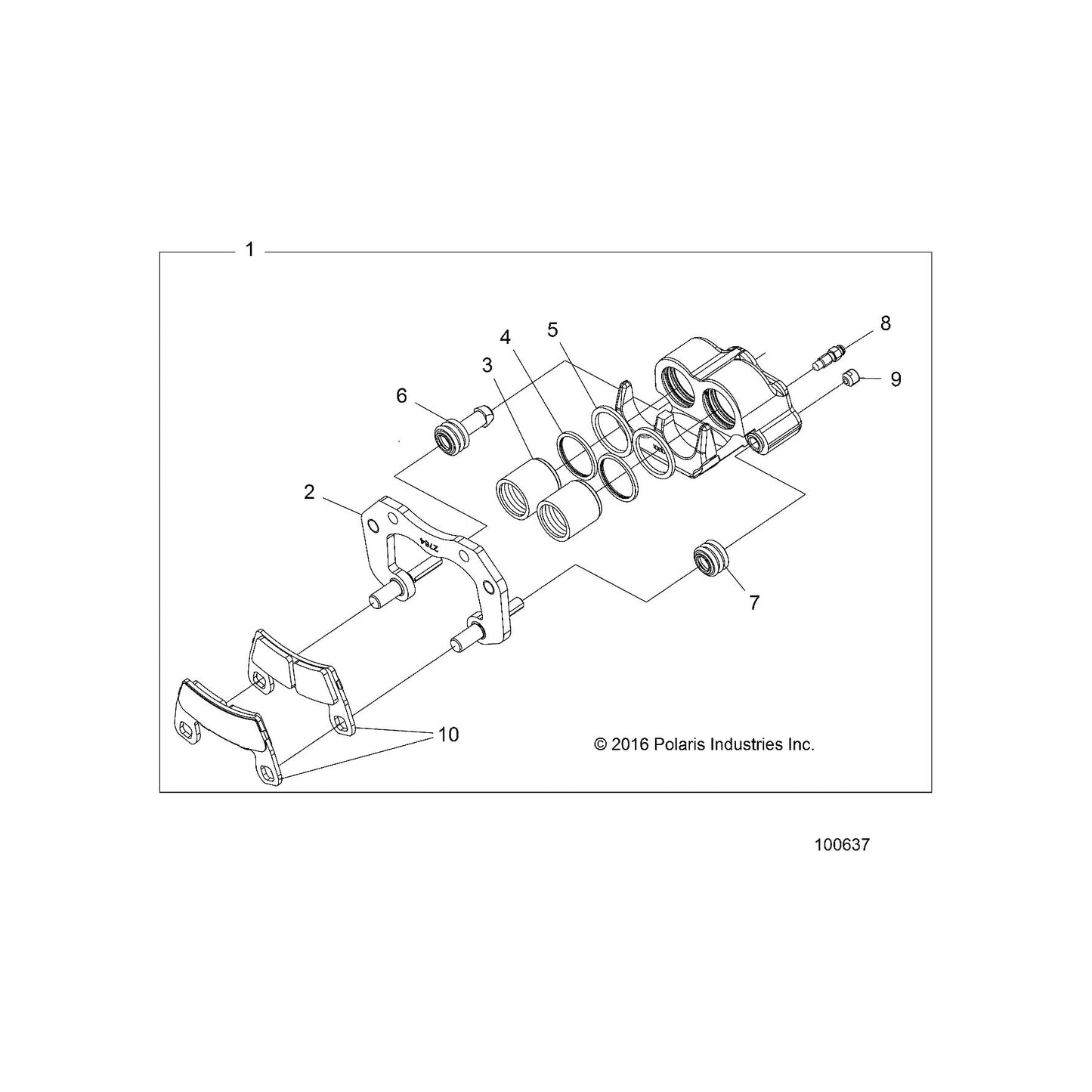 Polaris ATV Caliper Assembly, Right, Grooved, Genuine OEM Part 1912763, Qty 1