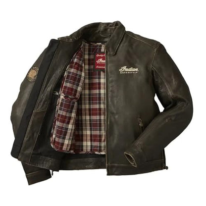 Indian Motorcycle Men's Leather Classic Riding Jacket with Removable Lining, Dark Brown - L - 286082806