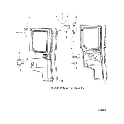 Polaris Ranger Door, Left, Black, Genuine OEM Part 5450559-070, Qty 1