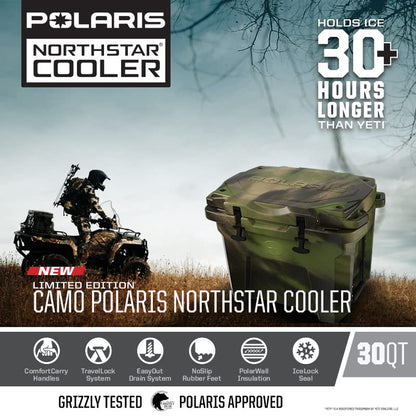 Polaris NorthStar 30 Quart Cooler, Limited Edition Camo, Durable, Lockable, Keeps Ice Cold Longer, Easy to Carry, Tie-Down Cooler for Off-Road, Camping, Hunting, Fishing, Picnics, Beverages - 2890592