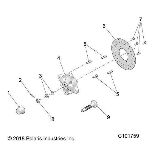 Polaris ATV Front Spindle, Machined, Genuine OEM Part 5141405, Qty 1