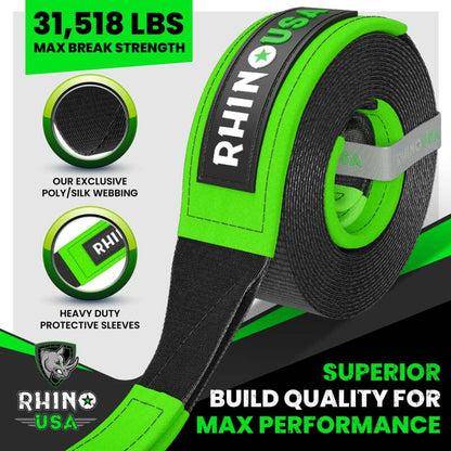 Rhino USA Recovery Tow Strap 3Inx30Ft (Black)