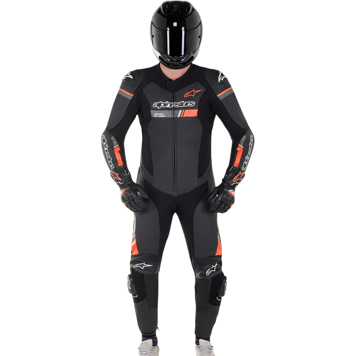ALPINESTARS GP Force Chaser 1-Piece Leather Suit - Black/Red Fluo - US 46 / EU 56 3150321-1030-56