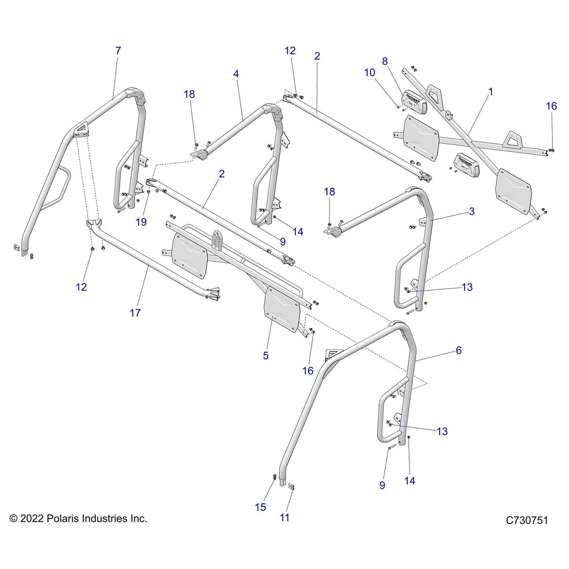 Polaris Ranger Cab Frame Weld, Cross, Matte Black, Genuine OEM Part 1019940-458, Qty 1