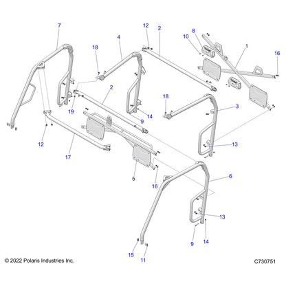 Polaris Ranger Cab Frame Weld, Cross, Matte Black, Genuine OEM Part 1019940-458, Qty 1