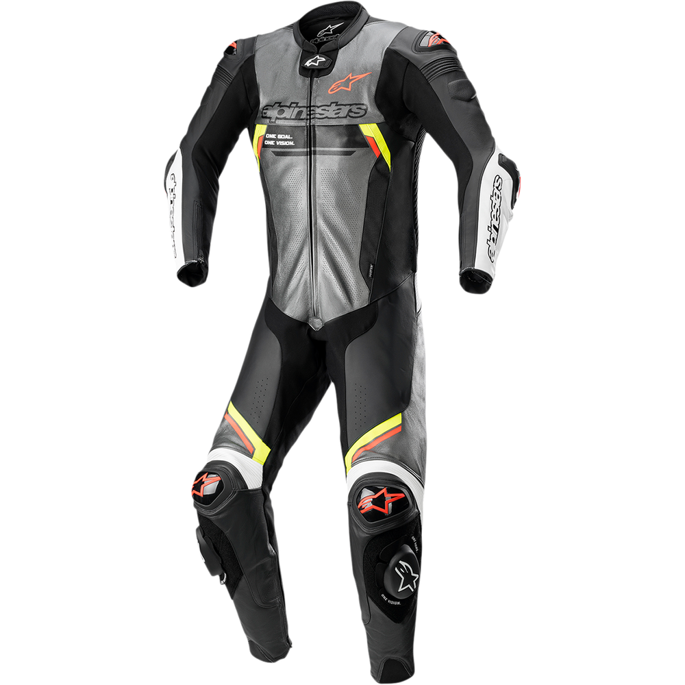 ALPINESTARS Missile Ignition v2 1-Piece Leather Suit - Metallic Gray/Black/Yellow/Red Fluo - US 38 / EU 48 3150222-9135-48