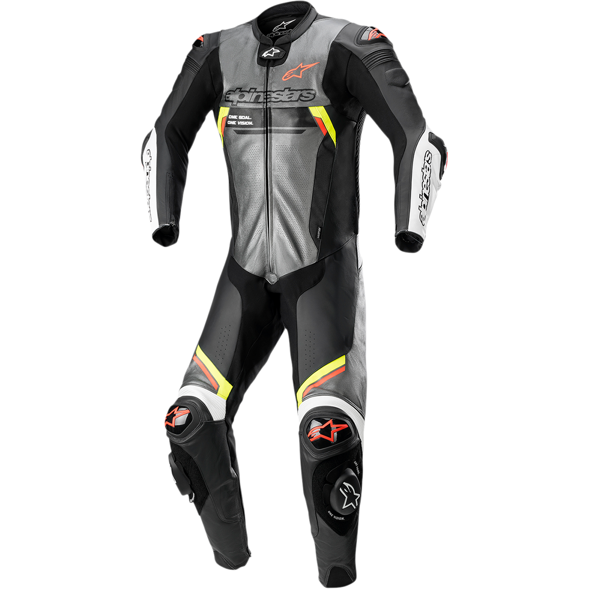 ALPINESTARS Missile Ignition v2 1-Piece Leather Suit - Metallic Gray/Black/Yellow/Red Fluo - US 40 / EU 50 3150222-9135-50