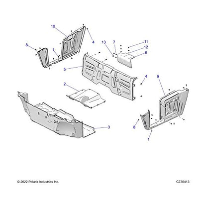 Polaris Ranger Fender with Rocker, Rear, Right Side, Gloss Black, Genuine OEM Part 5437567-070, Qty 1