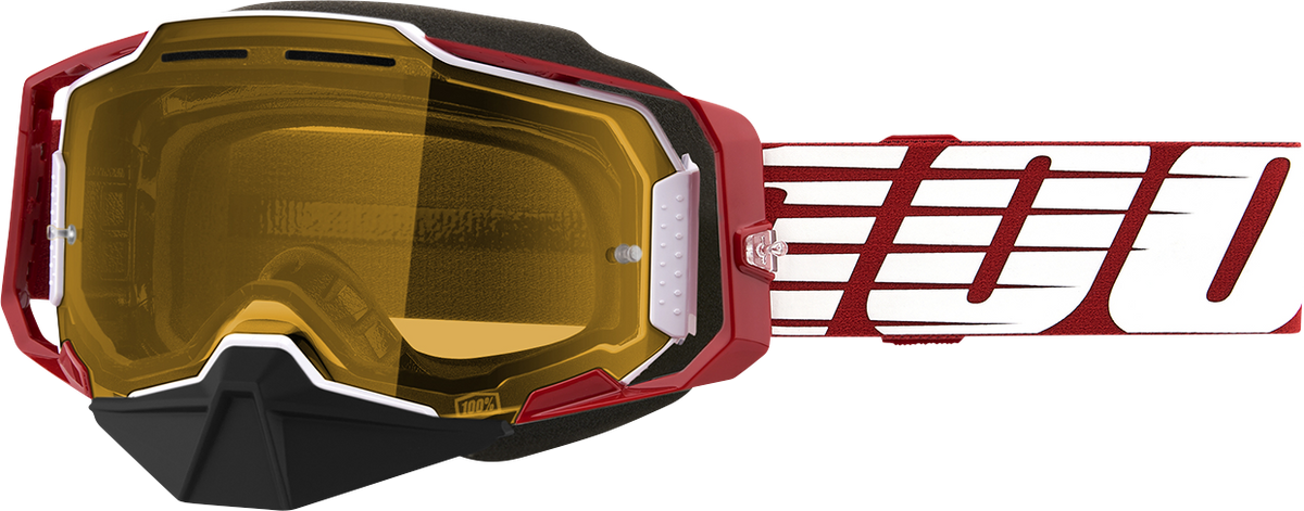 100% Armega Snow Goggle - Oversized Deep Red - Yellow Lens 50007-00006