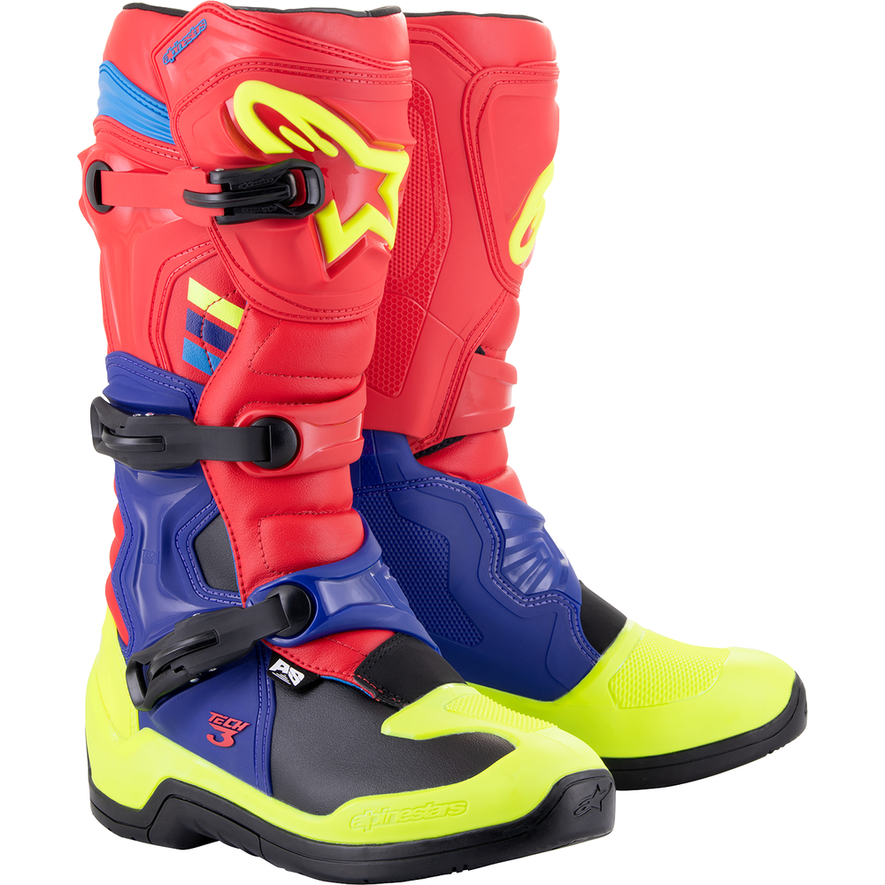 ALPINESTARS Tech 3 Boots - Red/Blue/Yellow Fluorescent - US 7 / EU 40.5 2013018-3375-7
